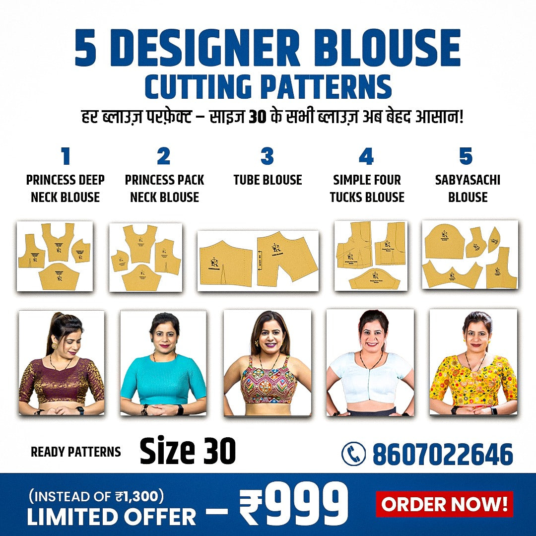 30 size, 5 Premium Blouse Patterns